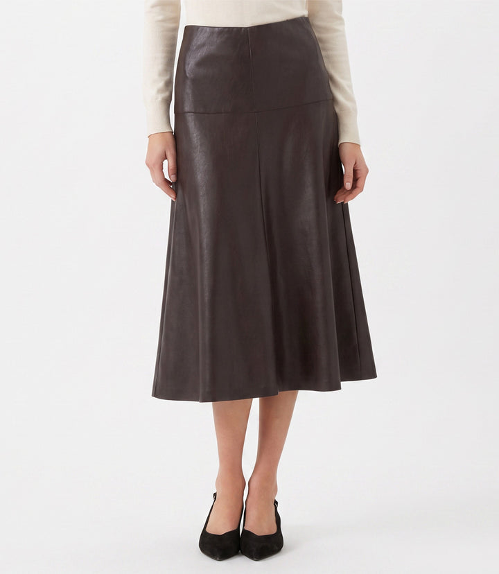 Petite Size Faux Leather Midi Skirt