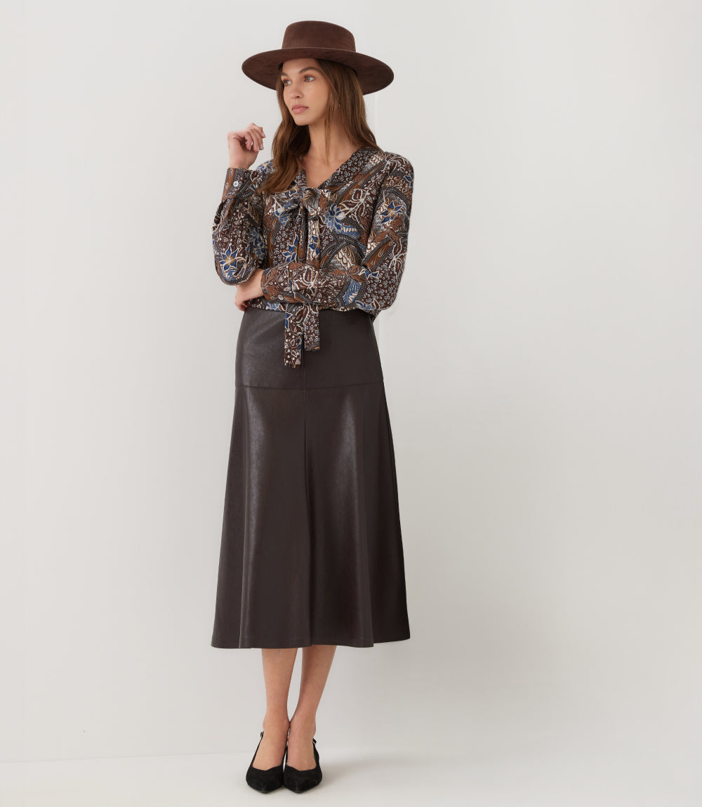 Faux Leather Midi Skirt