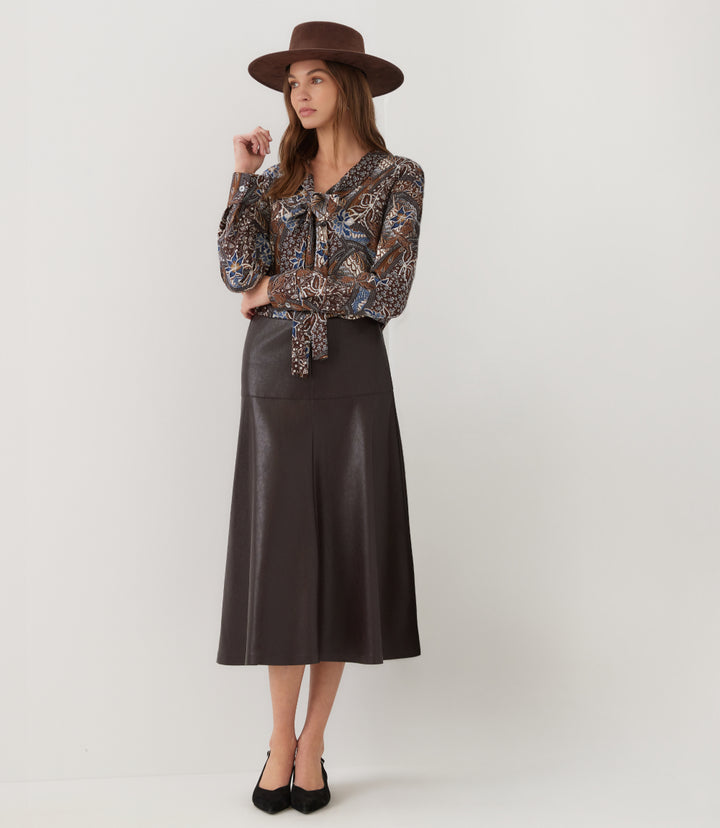 Faux Leather Midi Skirt