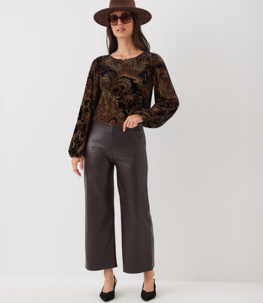 Faux Leather Pull-On Ankle Pants