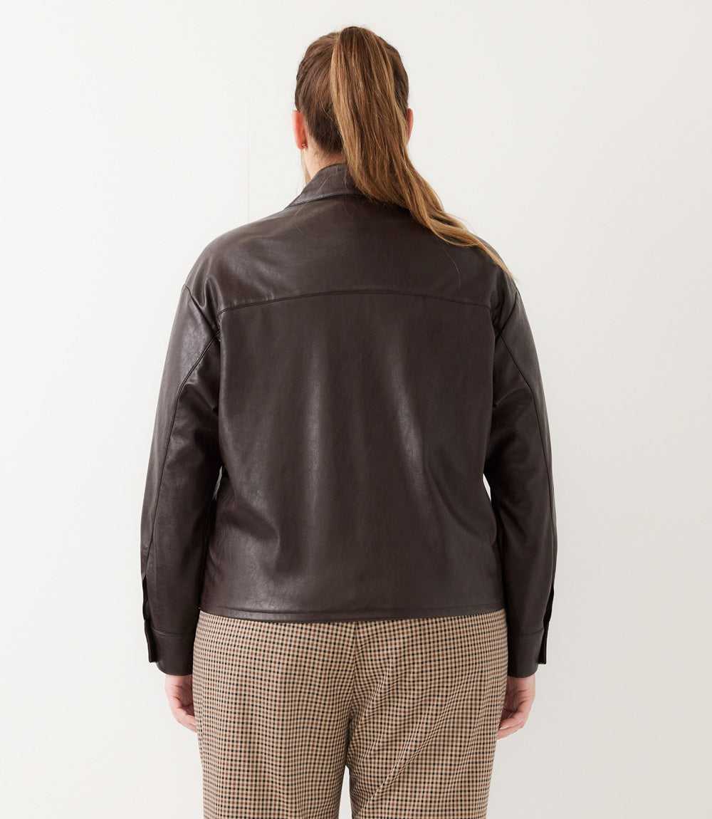 Plus Size Faux Leather Long Sleeve Button-Up Shirt