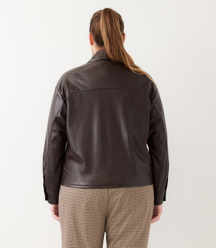 Plus Size Faux Leather Long Sleeve Button-Up Shirt