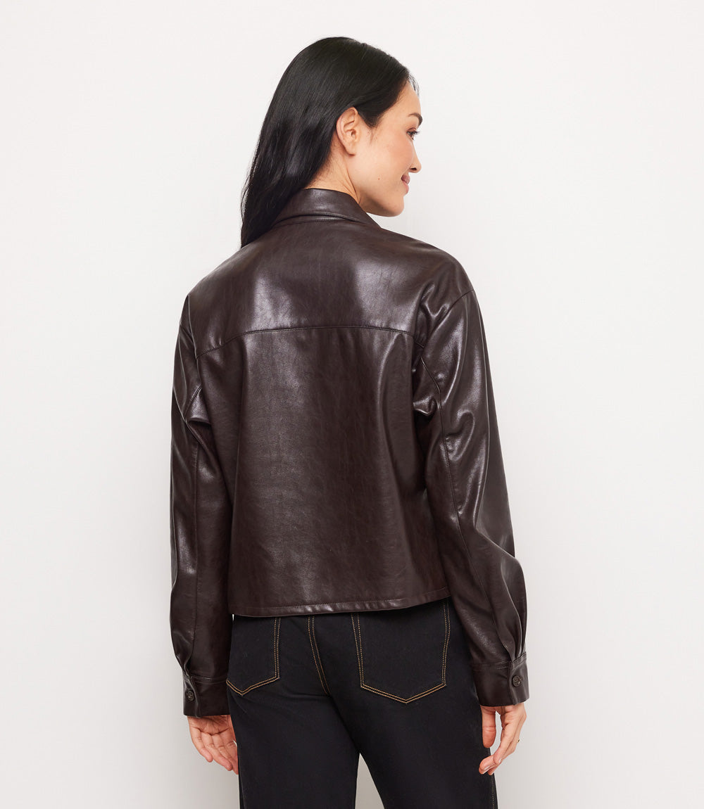 Faux Leather Long Sleeve Button-Up Shirt