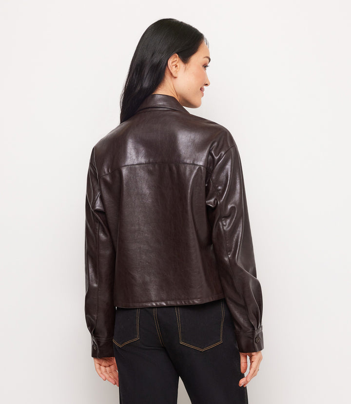 Faux Leather Long Sleeve Button-Up Shirt