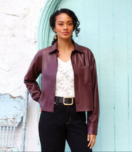 Faux Leather Long Sleeve Button-Up Shirt