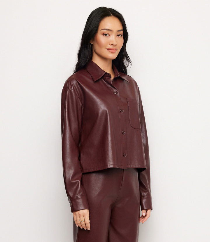 Faux Leather Long Sleeve Button-Up Shirt