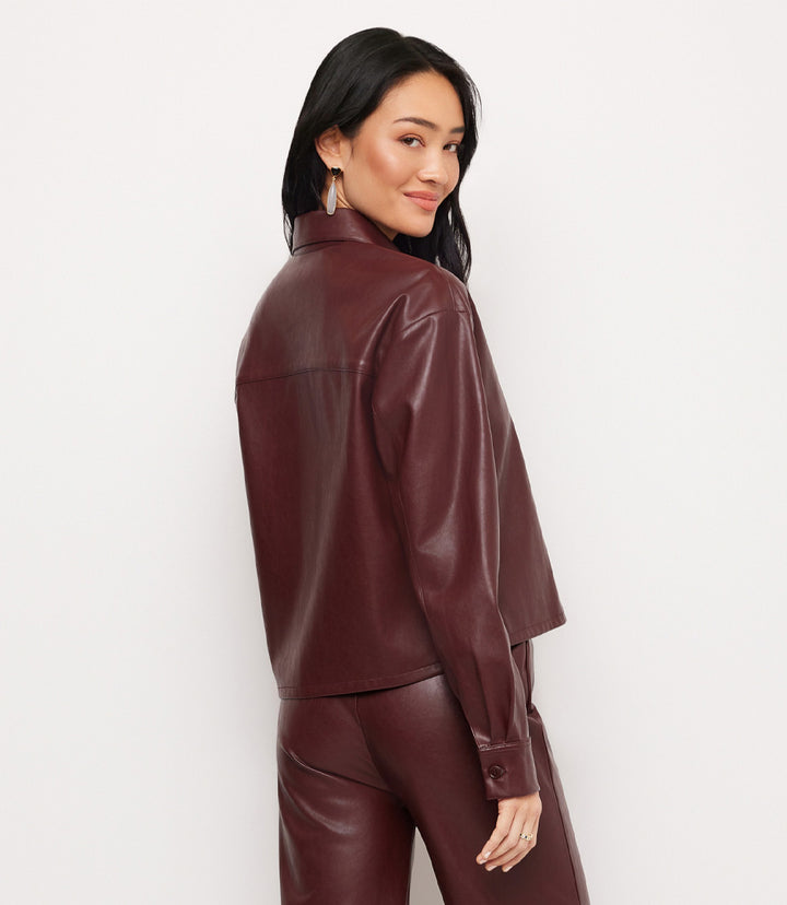 Faux Leather Long Sleeve Button-Up Shirt