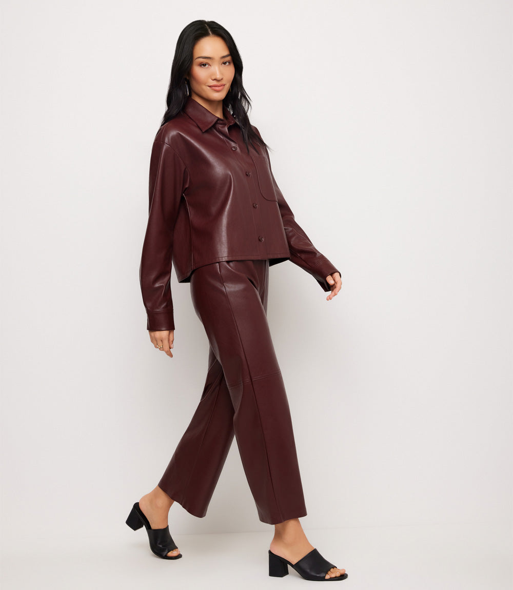 Faux Leather Pull On Ankle Pants