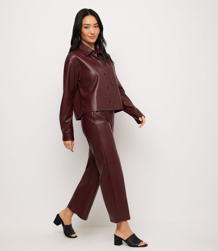 Faux Leather Pull On Ankle Pants