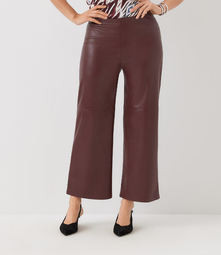 Faux Leather Pull On Ankle Pants