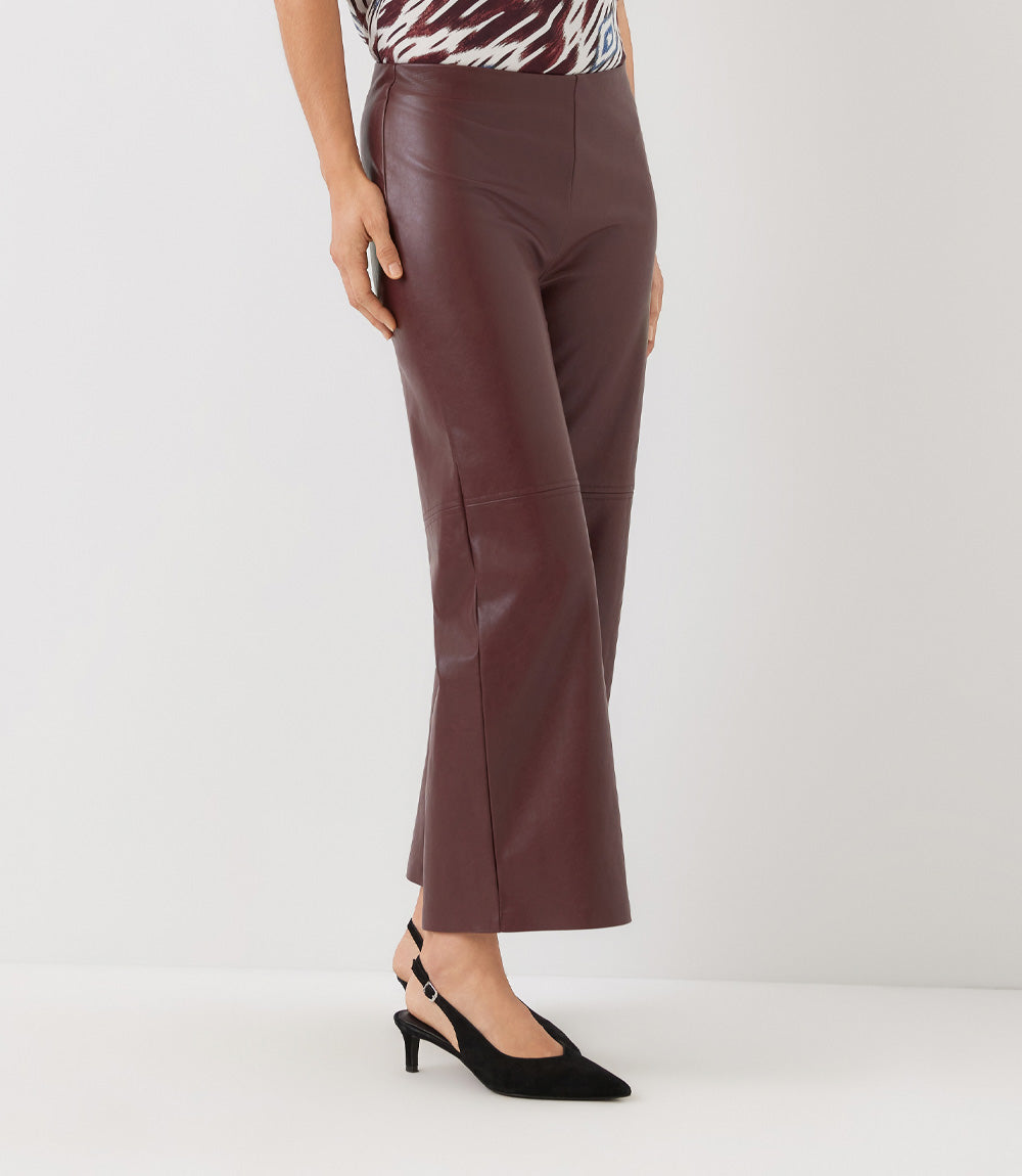Faux Leather Pull On Ankle Pants