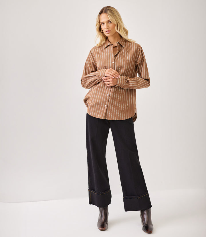Stripe Long Sleeve Single Pocket Button-Up Shirt