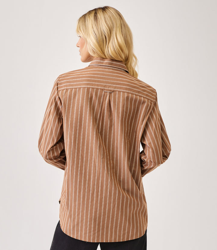 Stripe Long Sleeve Single Pocket Button-Up Shirt