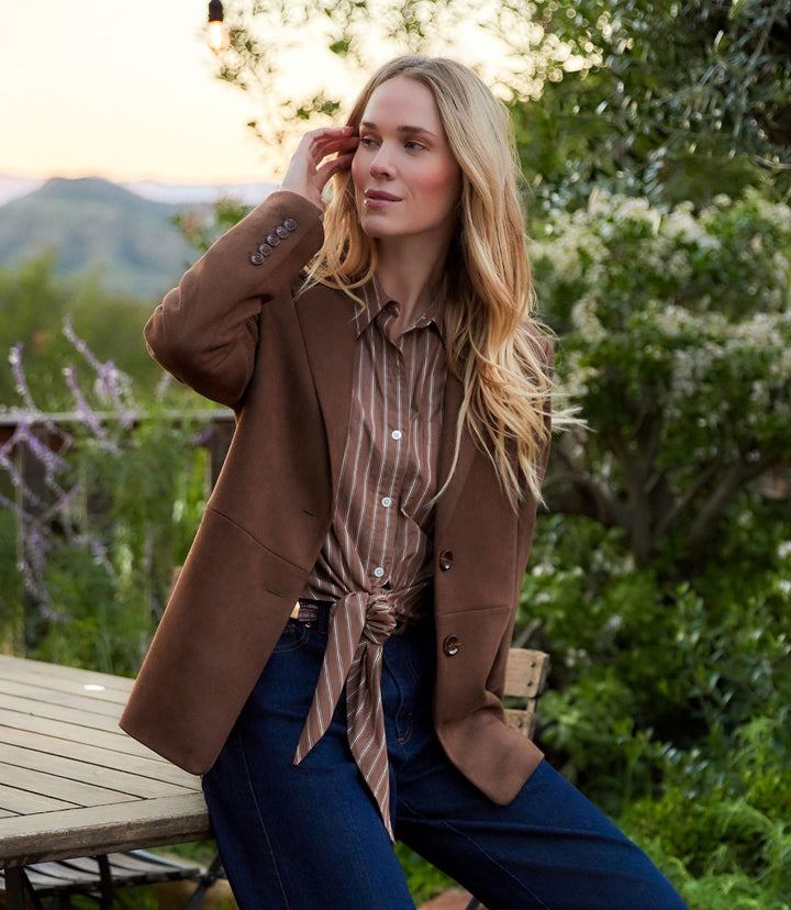 Stripe Roll Tab Tie Front Shirt
