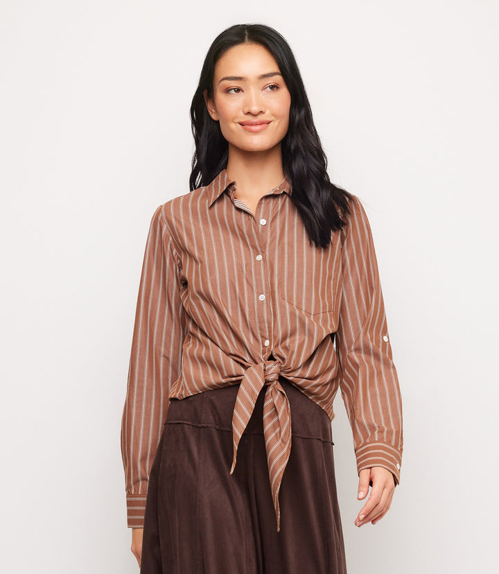 Stripe Roll Tab Tie Front Shirt