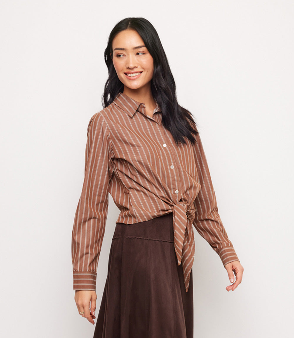 Stripe Roll Tab Tie Front Shirt