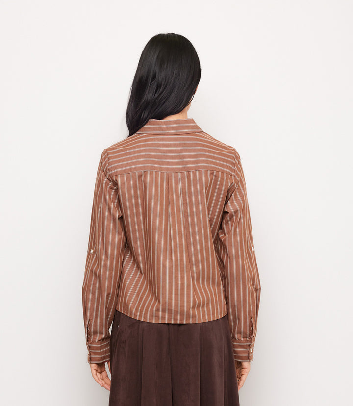 Stripe Roll Tab Tie Front Shirt