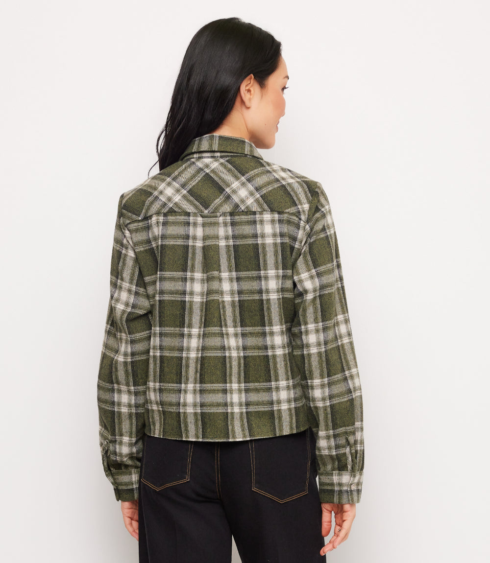 Long Sleeve Plaid Tie-Front Shirt