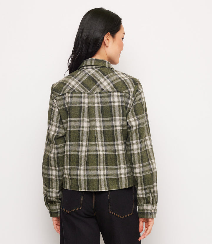 Long Sleeve Plaid Tie-Front Shirt