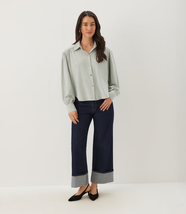 Faux Suede Embellished Dropped Shoulder Blouse