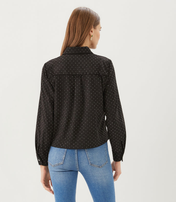 Faux Suede Long Sleeve Embellished Tie-Front Shirt
