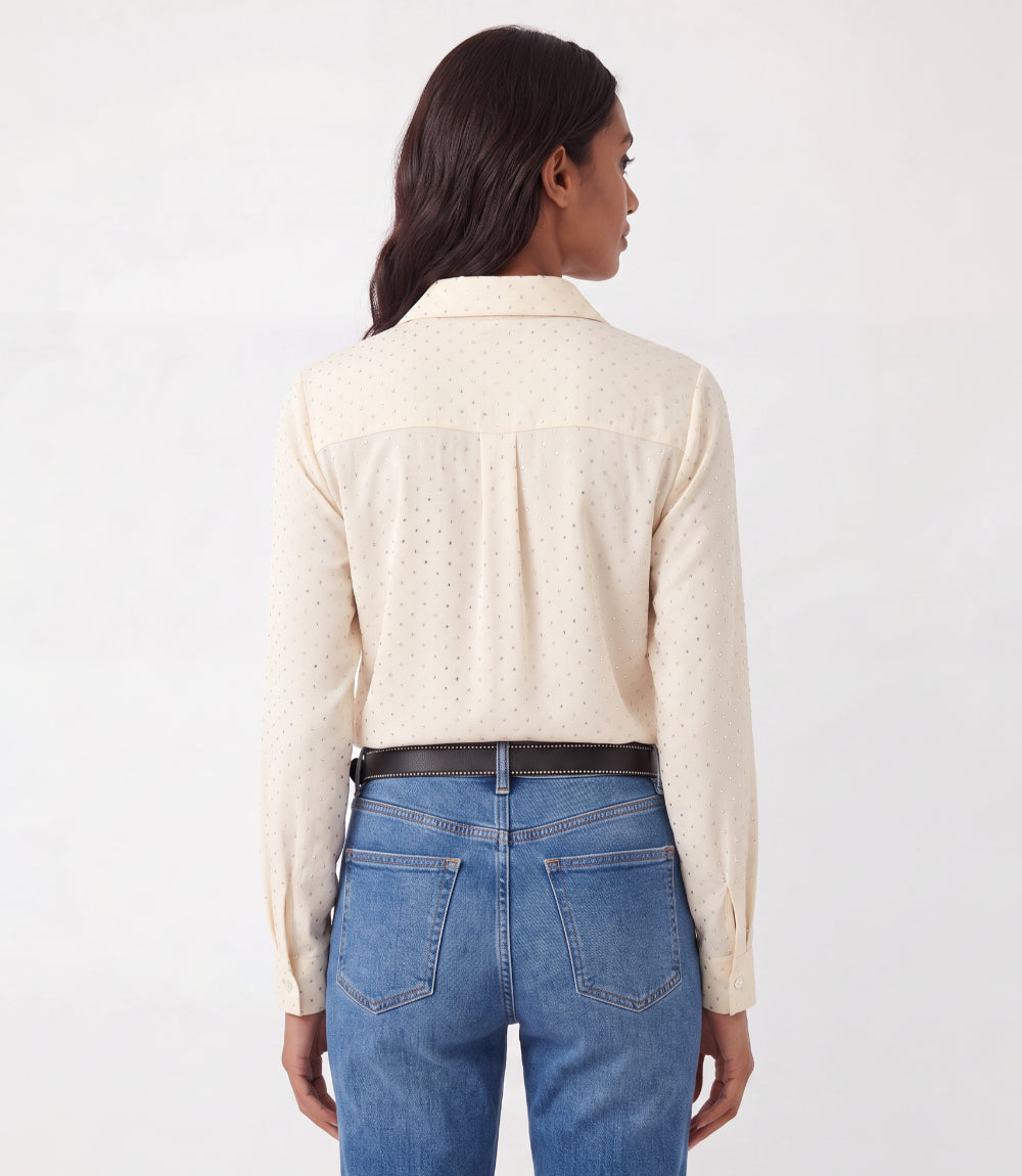 Faux Suede Long Sleeve Embellished Tie-Front Shirt