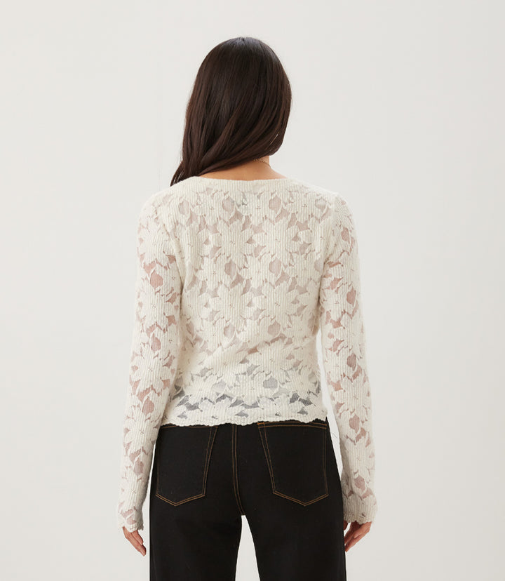 Long Sleeve Floral Burnout V-Neck Top