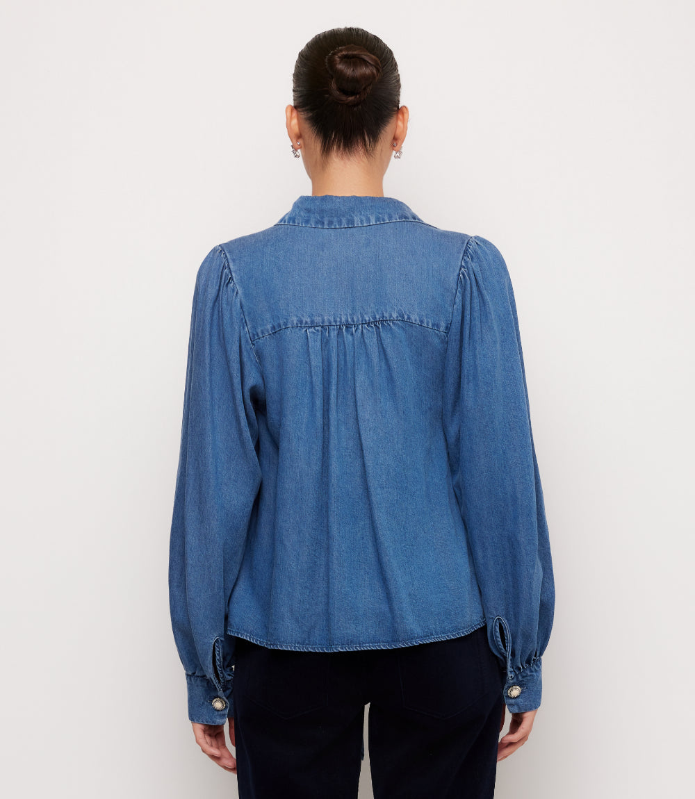 Denim Long Sleeve Tie-Front Top