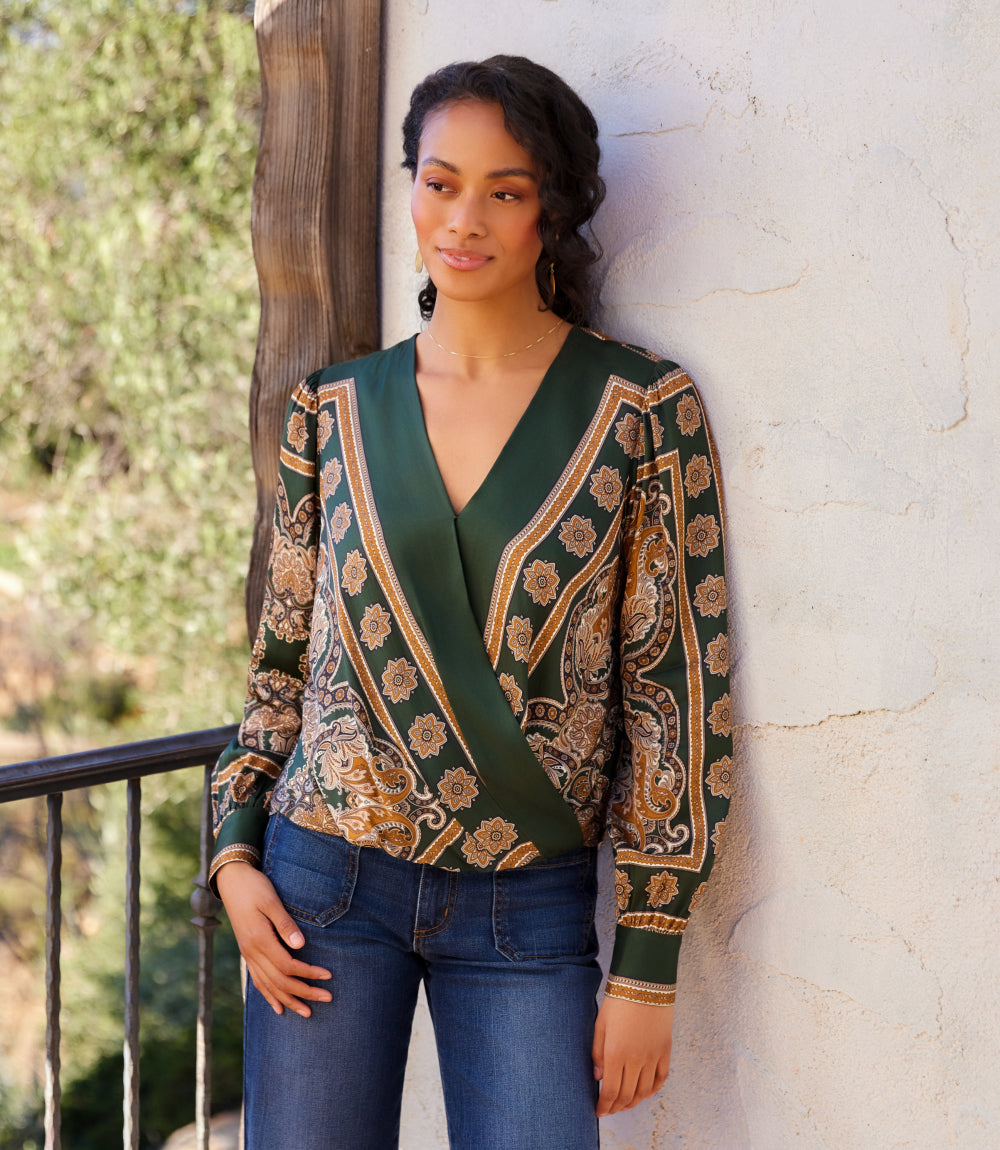 Long Sleeve Drape Front Top