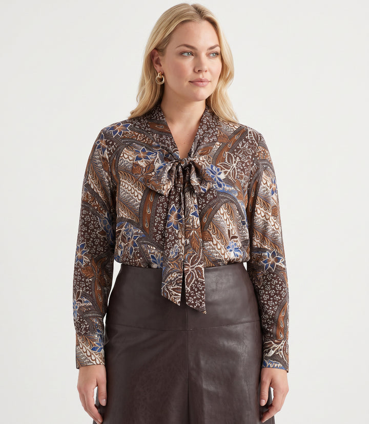 Plus Size Long Sleeve Bow Top