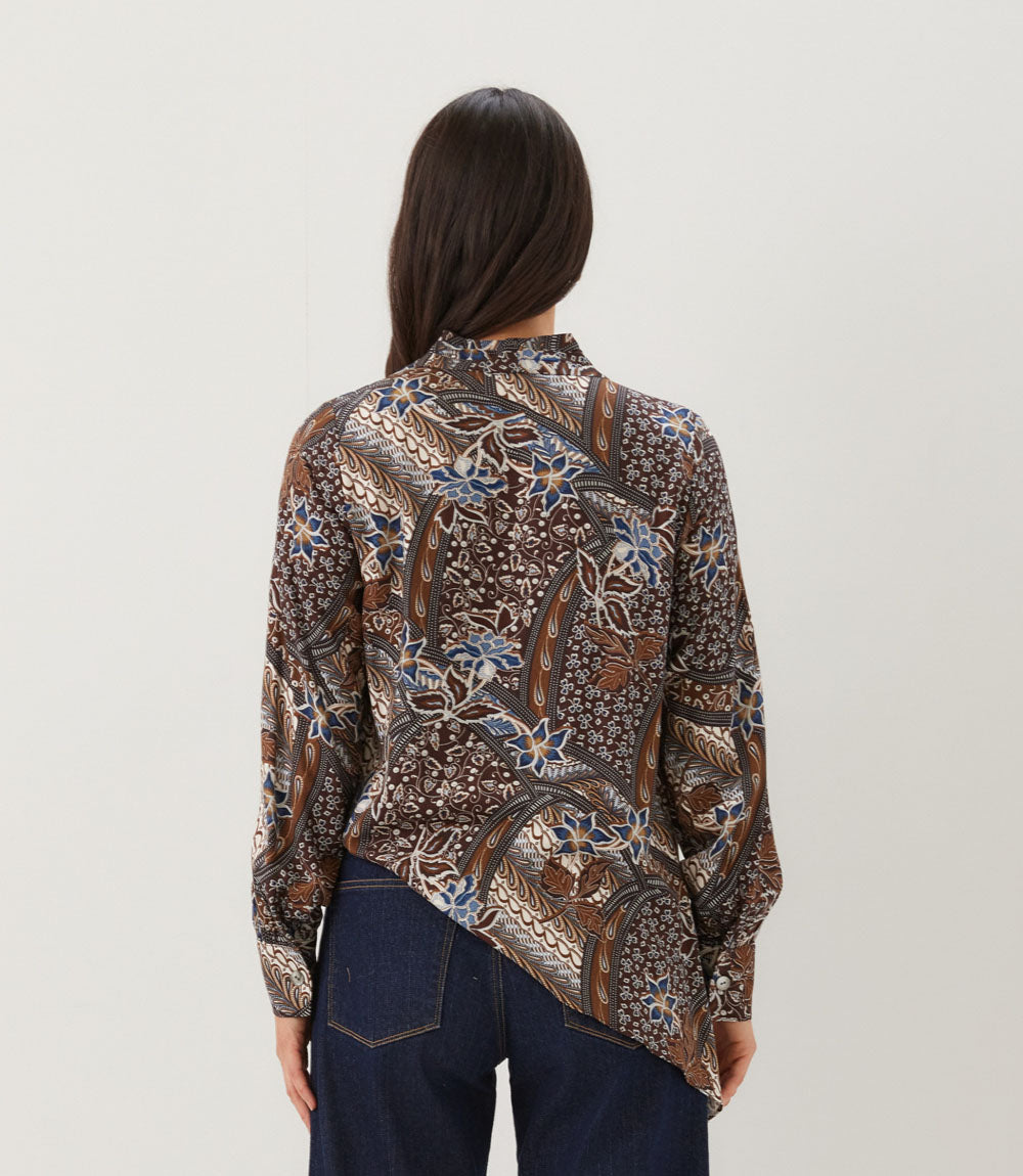 Long Sleeve Contrast Double Layer Wrap Top