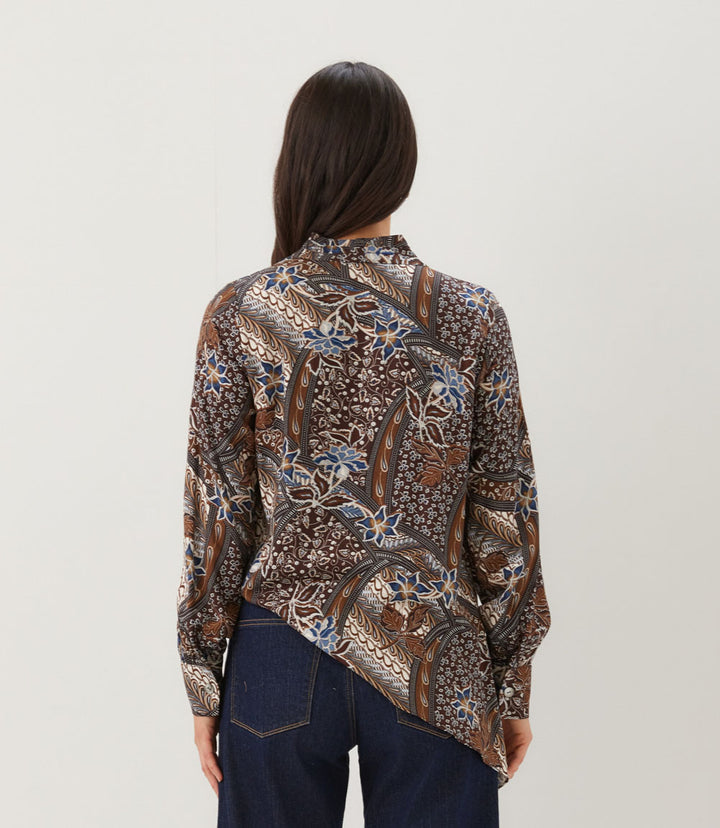 Long Sleeve Contrast Double Layer Wrap Top