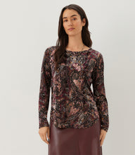 Long Sleeve Velvet Burnout Shirttail Top