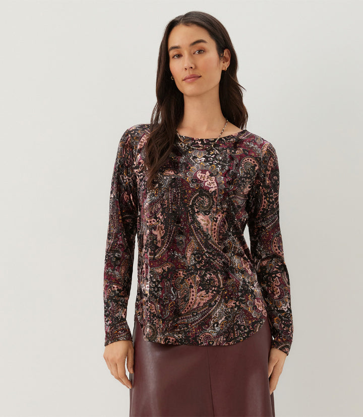 Long Sleeve Velvet Burnout Shirttail Top