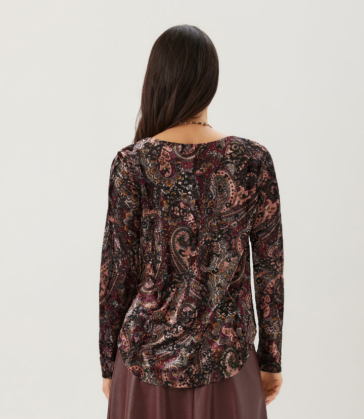 Long Sleeve Velvet Burnout Shirttail Top