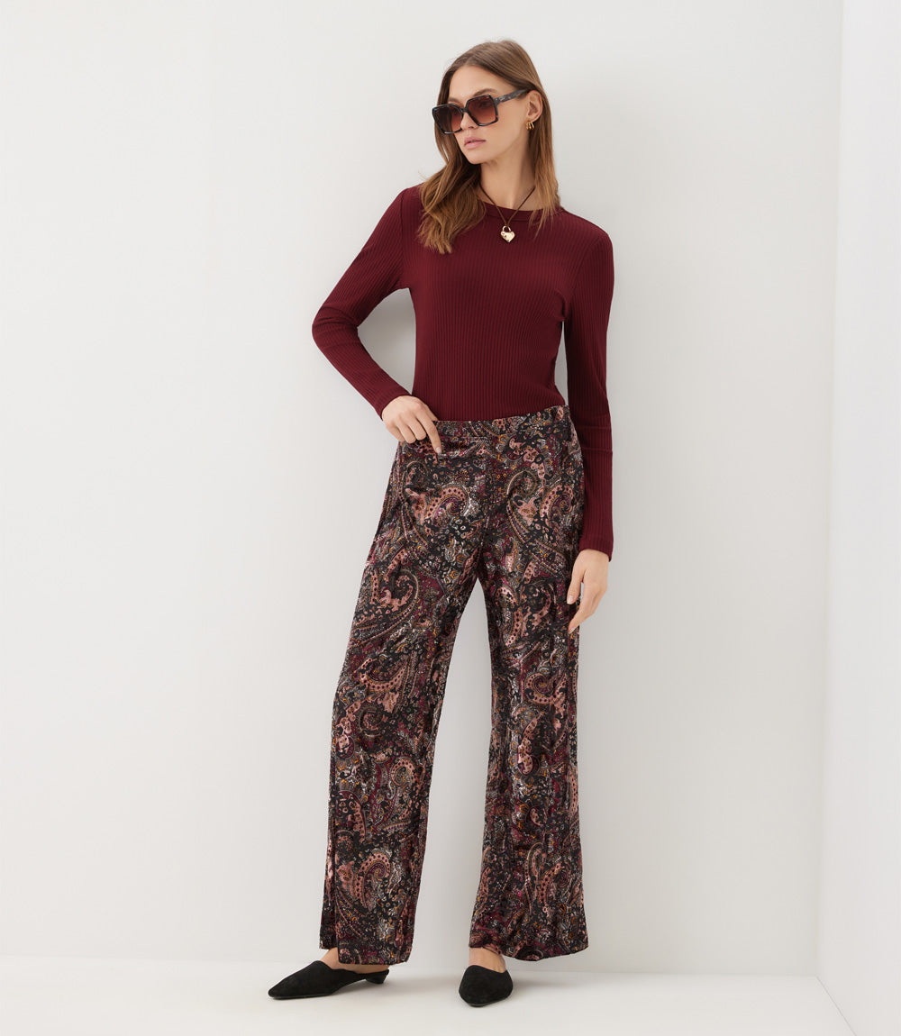 Velvet Burnout Wide-Leg Pants