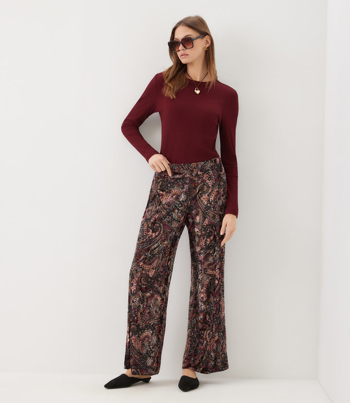 Velvet Burnout Wide-Leg Pants
