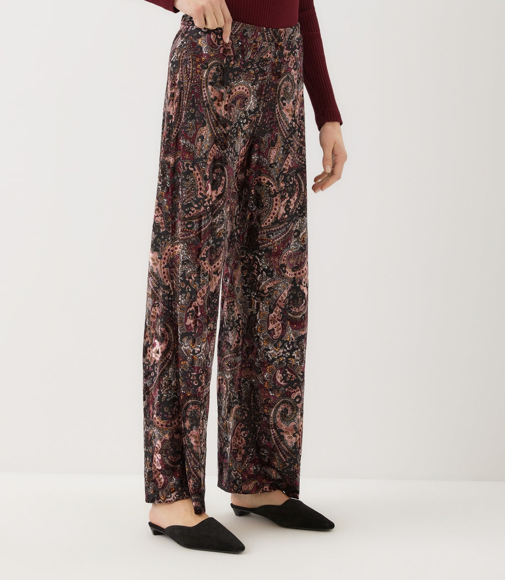 Velvet Burnout Wide-Leg Pants