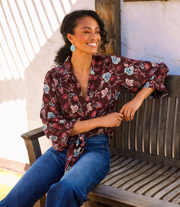 Blouson Sleeve Tie-Front Top