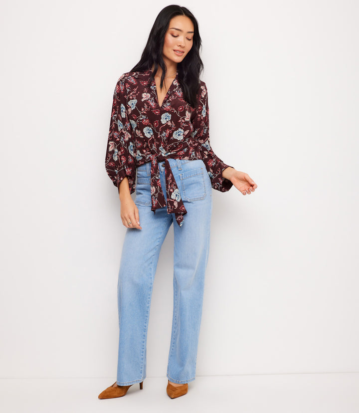 Blouson Sleeve Tie-Front Top