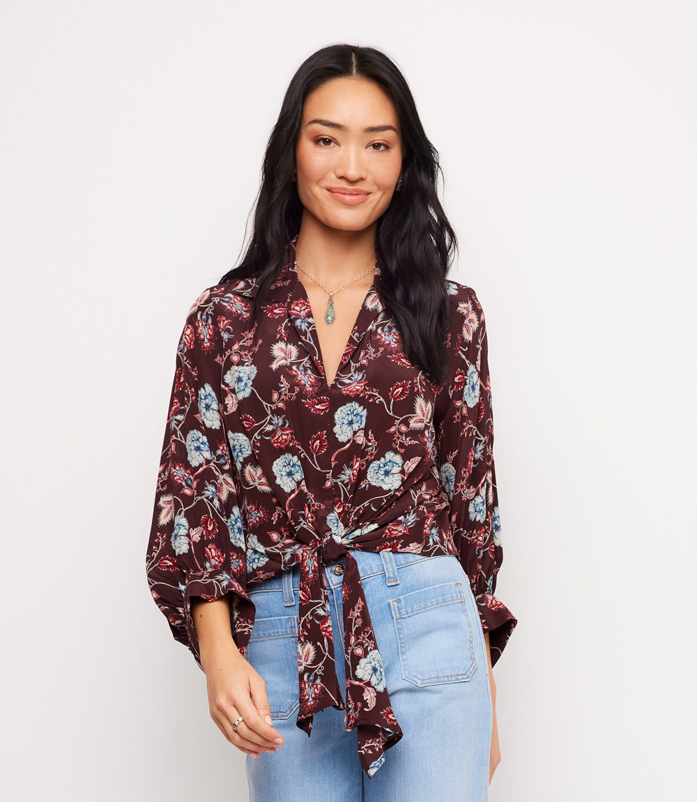 Blouson Sleeve Tie-Front Top