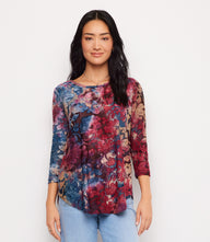 3/4 Sleeve Tie-Dye Burnout Shirttail Top