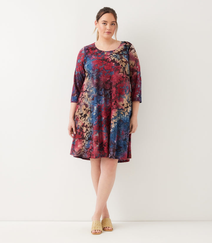 Plus Size 3/4 Sleeve Tie-Dye Burnout Maggie Dress