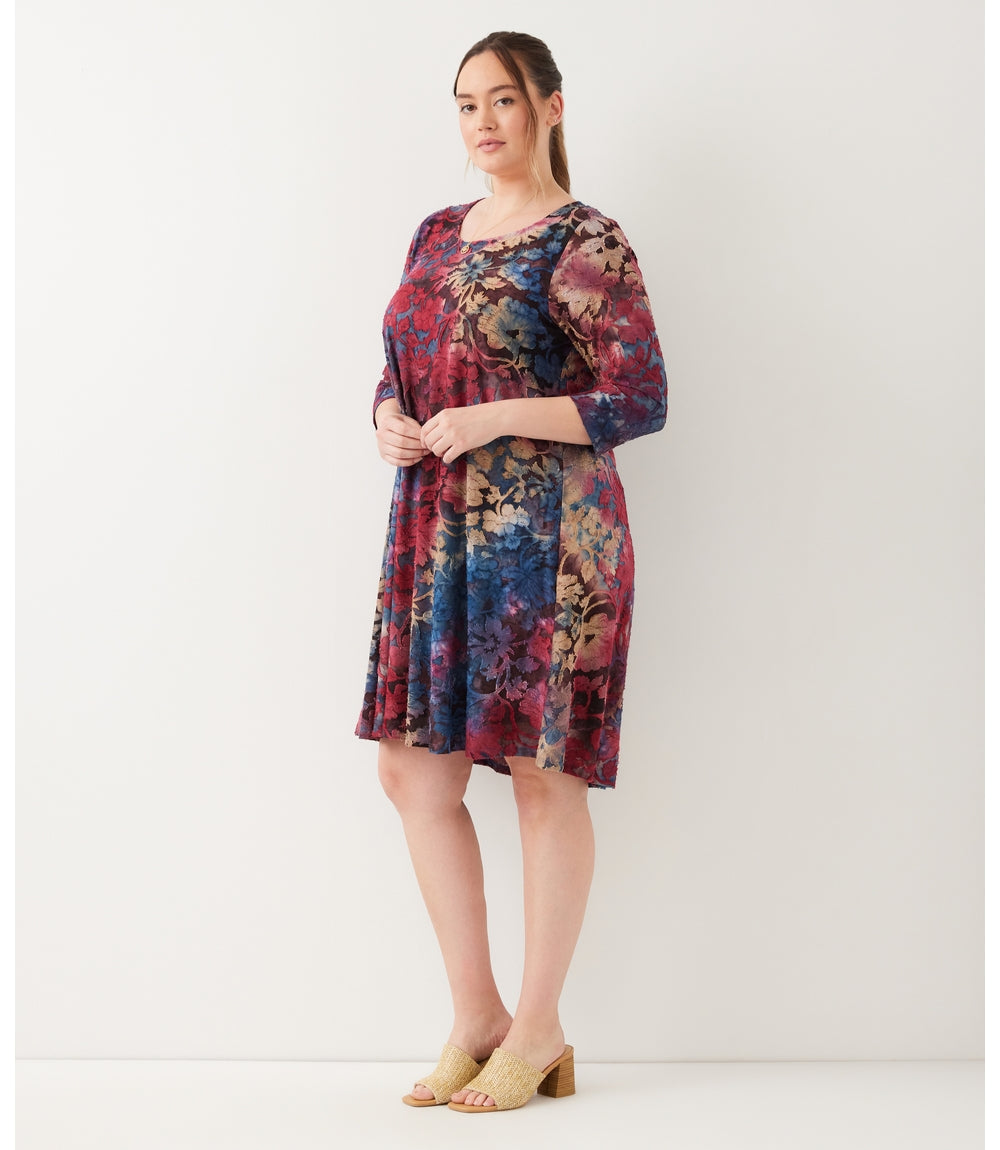 Plus Size 3/4 Sleeve Tie-Dye Burnout Maggie Dress