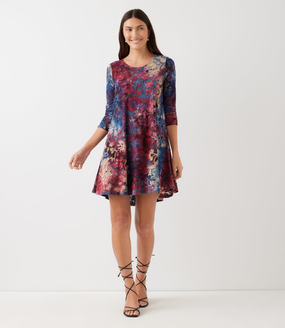 3/4 Sleeve Tie-Dye Burnout Maggie Dress