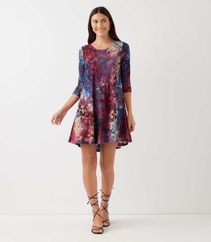3/4 Sleeve Tie-Dye Burnout Maggie Dress