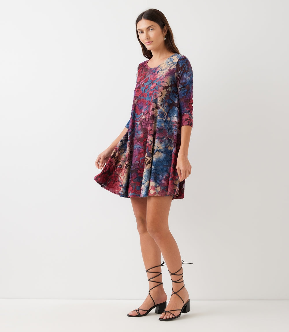3/4 Sleeve Tie-Dye Burnout Maggie Dress