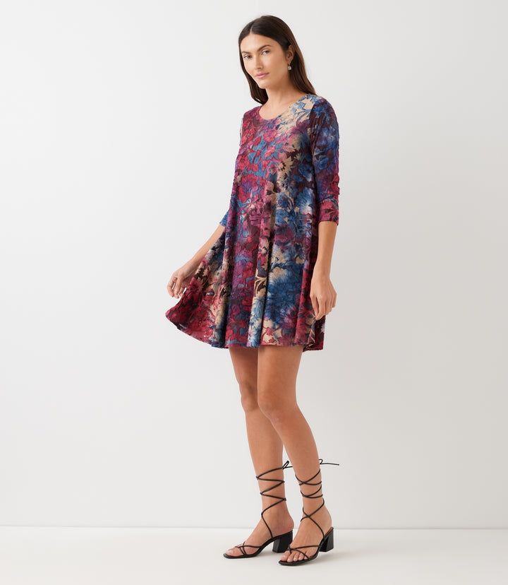 3/4 Sleeve Tie-Dye Burnout Maggie Dress
