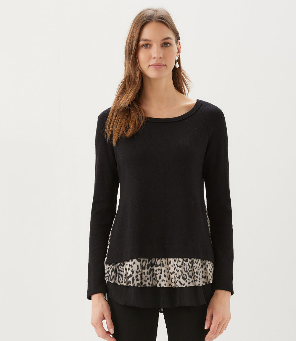 Layered Contrast Leopard Sweater