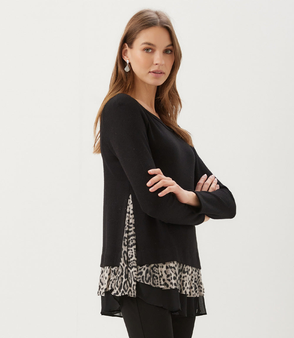 Layered Contrast Leopard Sweater